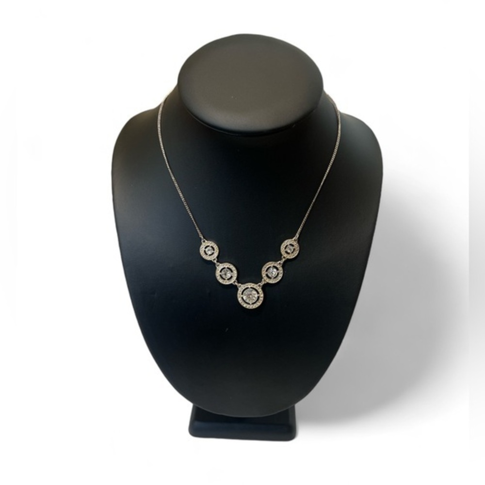 Vintage Avon NRT Clear‎ Rhinestone Silver Tone Estate 5 Medallion Necklace